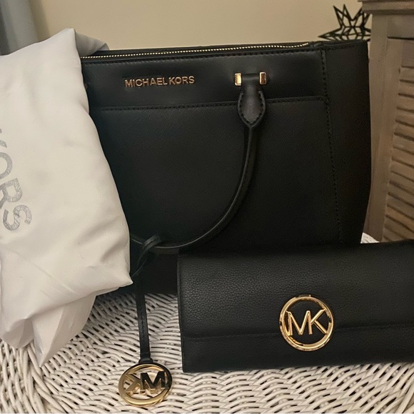 MICHAEL Michael Kors Handbags - Michael Kors Gibson Leather Satchel Handbag Acorn, dust bag, matching wallet